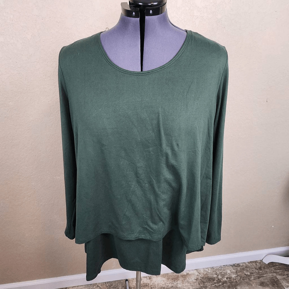 Westbound Woman Green Tiered Long Sleeve Pullover Top 1X (7108)